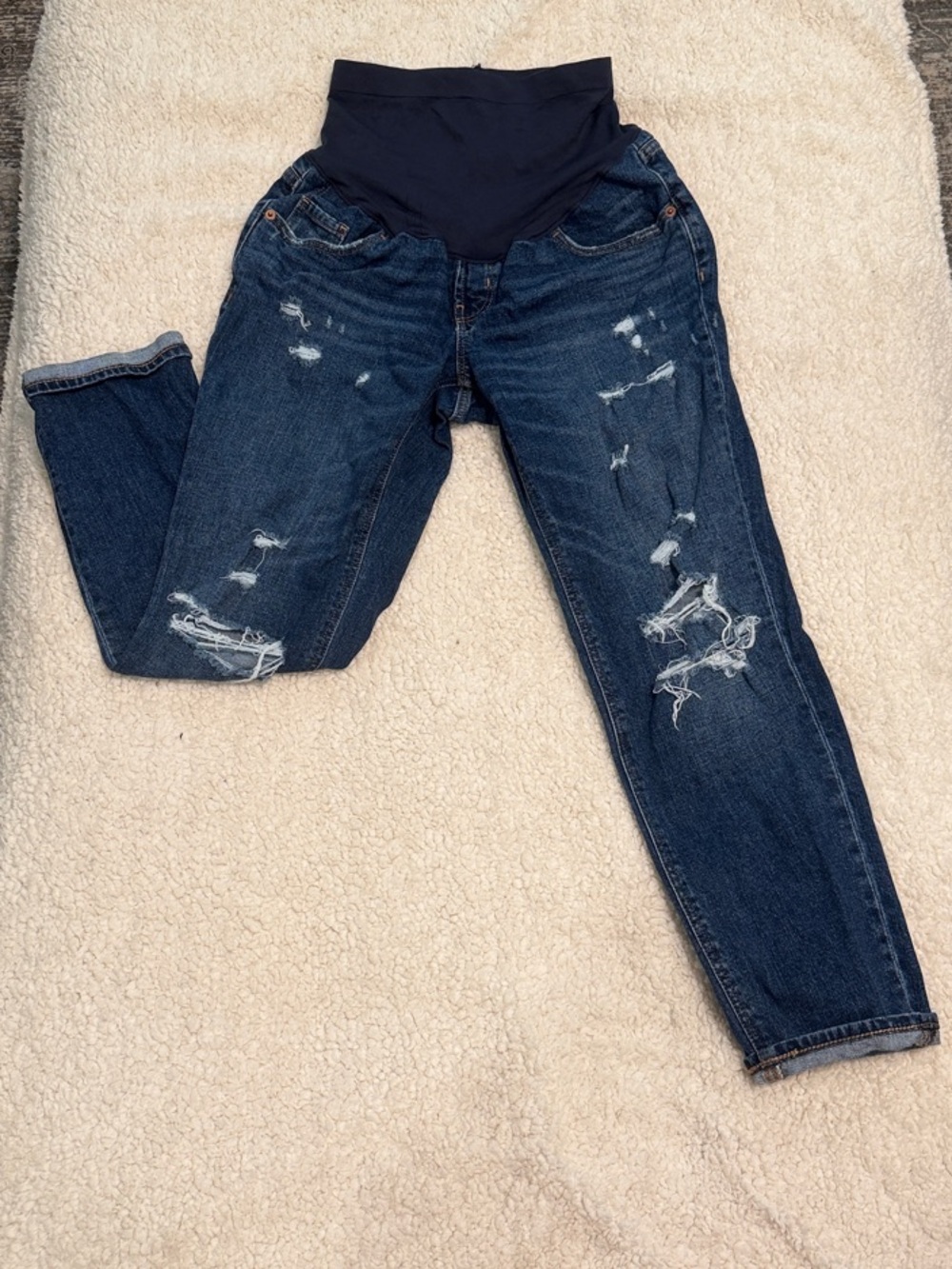 Old Navy Dark Blue Distressed Maternity Boyfriend Jeans